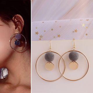 Faux Fur Alloy Disc Hoop Earring