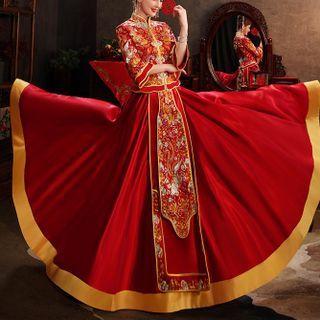 Traditional Chinese 3/4-sleeve A-line Wedding Gown