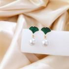 Faux Pearl Drop Earring 1 Pair - Green & White - One Size