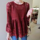 Ruffle-sleeve Laced A-line Top