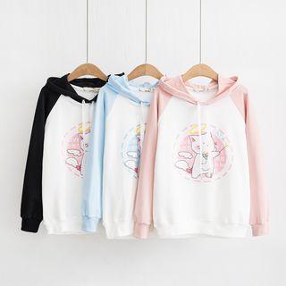 Raglan-sleeve Cat Print Hoodie