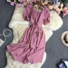 Short-sleeve Plain Lace-up A-line Dress