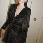 Long-sleeve Glitter V-neck A-line Dress