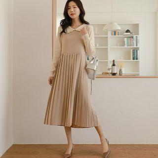 Tie-waist Pleated Long Overall Dress