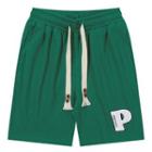 Retro Green Embroidered Lettering P Shorts