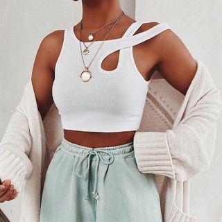 Asymmetric Crop Cut Out Top