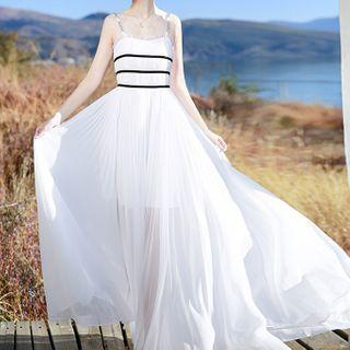 Contrast Stripe Rhinestone Strap Maxi Dress