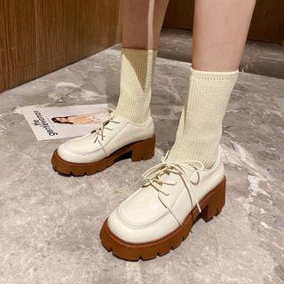 Lace-up Platform Knit Short Boots