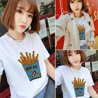 Fries Print Short Sleeve T-shirt