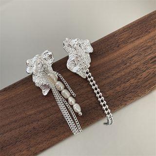 Sterling Silver Faux Pearl Fringed Earring 1 Pair - S925 Silver - Silver - One Size