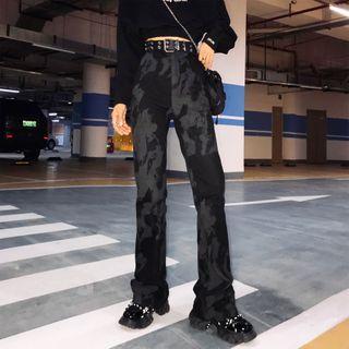 High-waist Tie-dye Print Boot-cut Pants