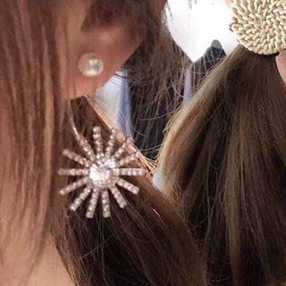 Faux Pearl Rhinestone Sun Dangle Earring 1 Pair - As Shown In Figure - One Size
