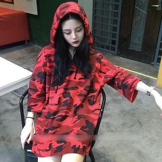 Camo 3/4 Sleeve Long Hoodie