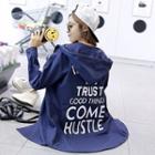 Lettering Hooded Snap Button Jacket