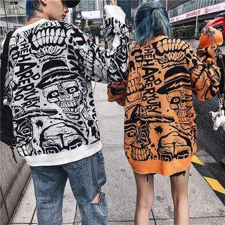 Skeleton Lettering Round Neck Sweater