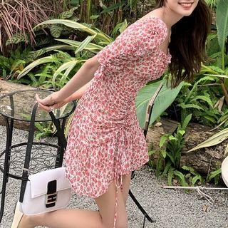 Floral Drawstring Mini Mermaid Dress