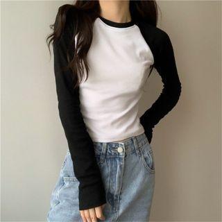 Raglan Long-sleeve Contrast Slim Fit T-shirt