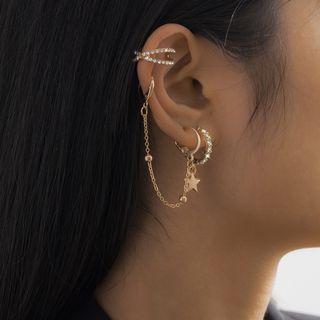 Set: Rhinestone Star Drop Earring + Ear Cuff + Chain Earring