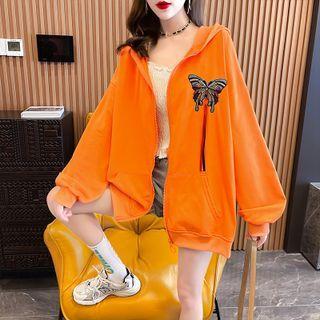 Butterfly Embroidered Zip-up Hoodie