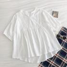 Plain Lace Panel Crewneck Short-sleeve Top White - One Size