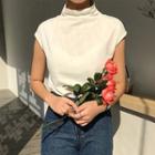 Plain High Neck Short-sleeve T-shirt
