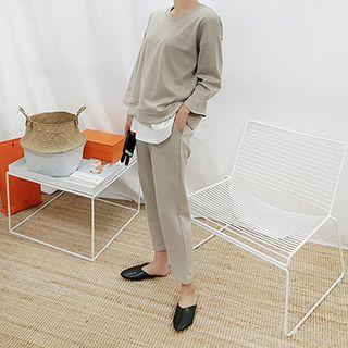 Set: Layered-hem Top + Drawstring-waist Sweat Pants