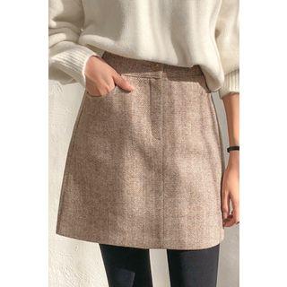 Wool Blend Herringbone A-line Miniskirt