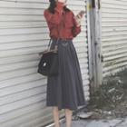 Set: Long-sleeve Cargo Shirt + Midi A-line Pleated Skirt