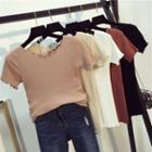 Lettuce Edge Short-sleeve Rib Knit Top