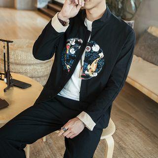Set: Embroidered Frog-button Jacket + Pants