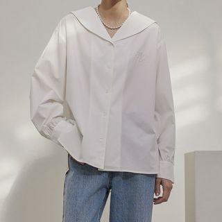 Sailor-collar Logo-embroidered Blouse