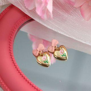 Heart Bow Drop Earring 1 Pair - Gold - One Size