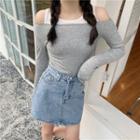 Plain Off Shoulder Long-sleeve T-shirt With Plain Tank Top