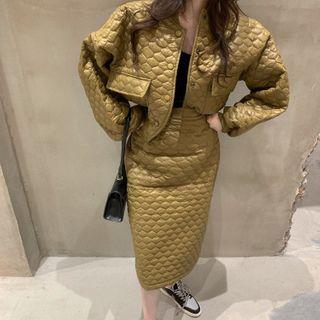 Set: Quilted Jacket + Quilted Midi Skirt