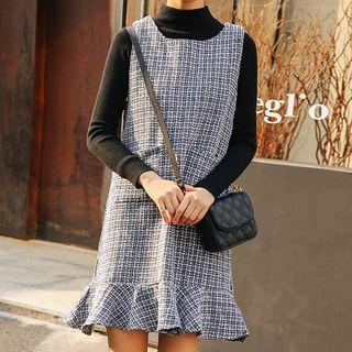 Plaid Ruffle Trim Mini Pinafore Dress