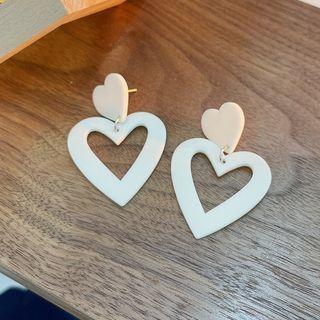 Heart Drop Sterling Silver Ear Stud 1 Pair - Silver Needle - One Size