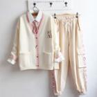 Cartoon Rabbit Embroidered Cardigan / Shirt / Sweatpants / Set
