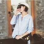 Contrast Trim Collarless Long Sleeve Shirt