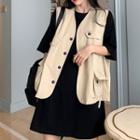 Elbow-sleeve Mini T-shirt Dress / Buttoned Vest