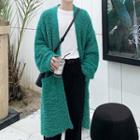Furry Open Front Long Cardigan Green - One Size