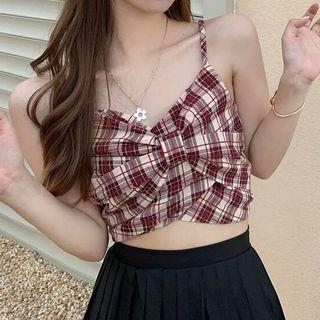 Plaid Bow Suspender Top