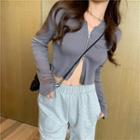 Long-sleeve Zipped Cropped Top