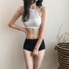 Two-tone Crocheted Halter Bikini