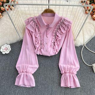 Bell Sleeve Ruffle Chiffon Shirt