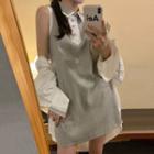 Sleeveless Mini Polo Dress Gray & White - One Size