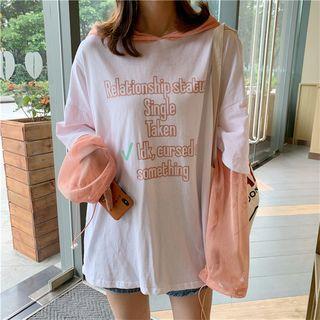 Printed Long-sleeve Color-block Hoodie