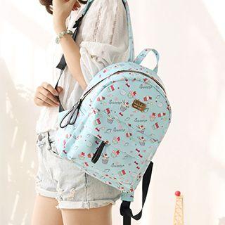 Cupcake Print Faux Leather Backpack