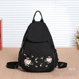 Lightweight Flower Embroidered Backpack Black - One Size