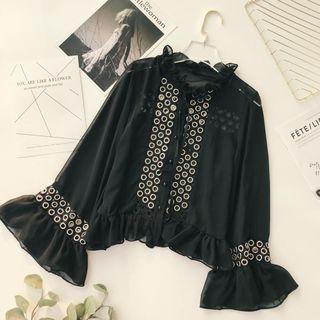 Frill Trim Grommet Panel Blouse