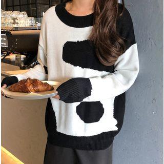 Cow Print Boxy Sweater As Shown In Figure - One Size